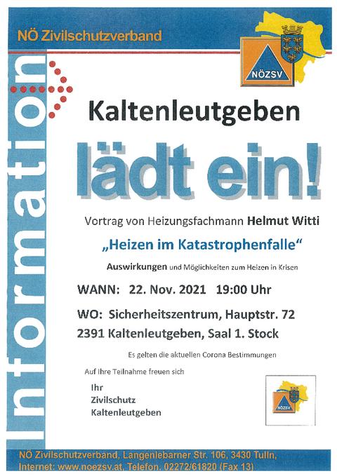 Einladung Heizen im Katastrophenfall © Niederösterreichischer Zivilschutzverband