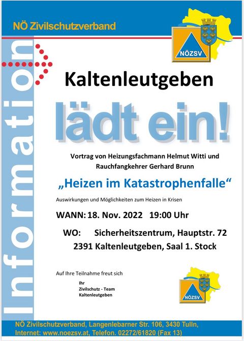 Einladung Heizen 2022 © Niederösterreichischer Zivilschutzverband