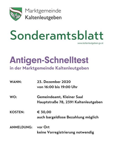 Antigen Test 23.12.2020 © Marktgemeinde Kaltenleutgeben
