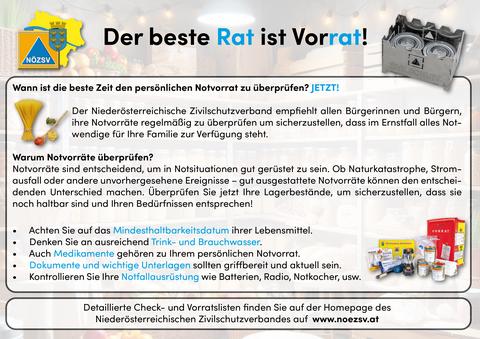 Checkliste Vorrat © Niederösterreichischer Zivilschutzverband